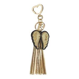 VICTORIA'S SECRET RUNWAY PATCH GOLD SEQUIN WINGS TASSEL KEYCHAIN CLIP CHARM